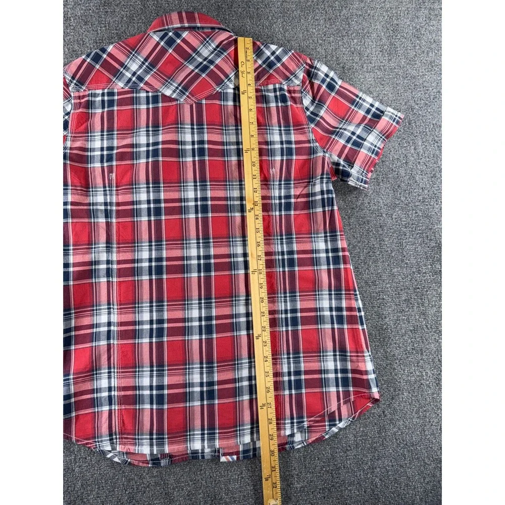 True Religion Mens XL Red Plaid Western Pearl Snap Button Down Shirt